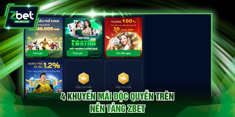4 khuyến mãi độc quyền trên ZBET