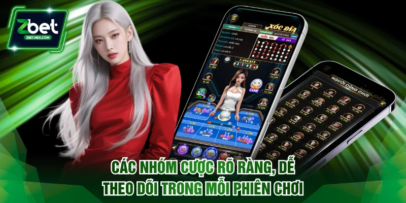 Các nhóm cược rõ ràng, dễ theo dõi trong mỗi phiên chơi