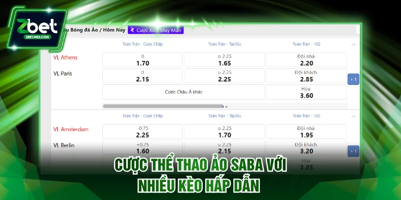 Cược thể thao ảo SABA với nhiều kèo hấp dẫn 