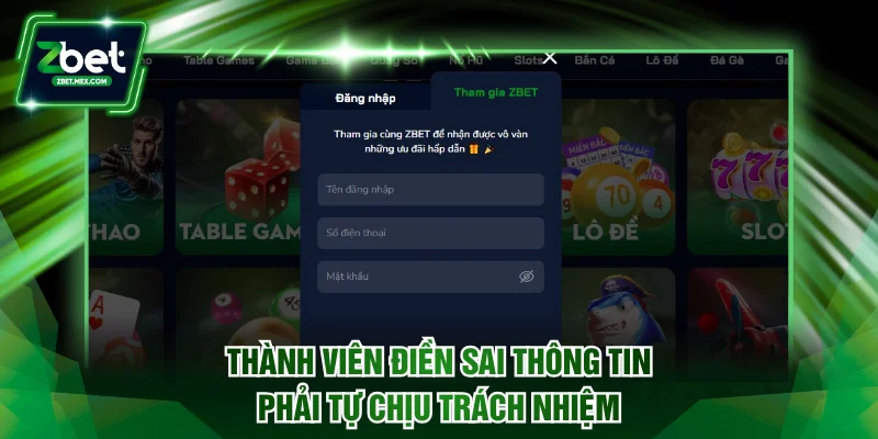 Nhà cái được miễn trừ trách nhiệm khi bạn điền sai thông tin