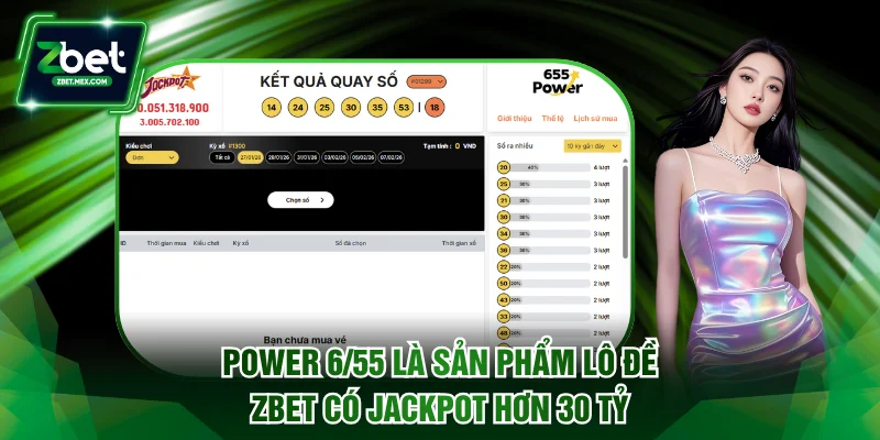 Power 6/55 là sản phẩm lô đề ZBET có jackpot hơn 30 tỷ